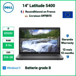 Dell Latitude 5400 14" i5-8265U 8 Go DDR4 256 Go SSD Windows 11 Pro - Batterie Grade B | Reconditionné