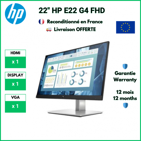 HP E22 G4 FHD 22" LED TFT IPS, HDMI, DisplayPort, 5 ms | Moniteur Reconditionné